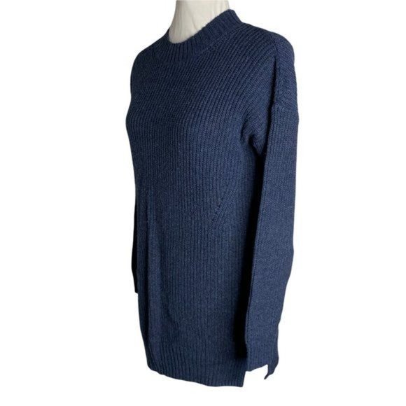 Nordstrom Dropped Shoulder Cable Knit Sweater S Blue High Collar Long Sleeve - Picture 5 of 5
